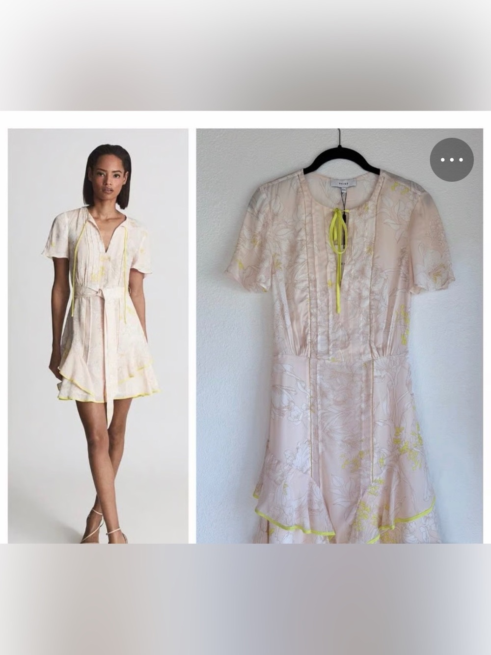 NEW Reiss Carlotta Tie Waist Flippy Mini Dress in Blush Pink & Yellow Size 6